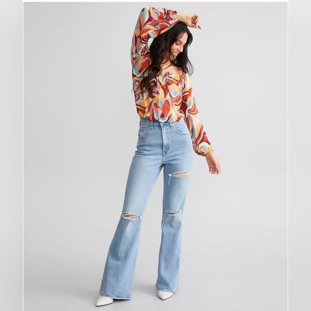 Levi's 726 Light Blue Distressed Flare Jeans, Sz 27 X 32. Hippie Boho Festival